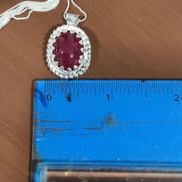 Necklace, Ruby and Sterling Silver Pendant, Handmade, Artisan, 18", NEW - Picture 4 of 5